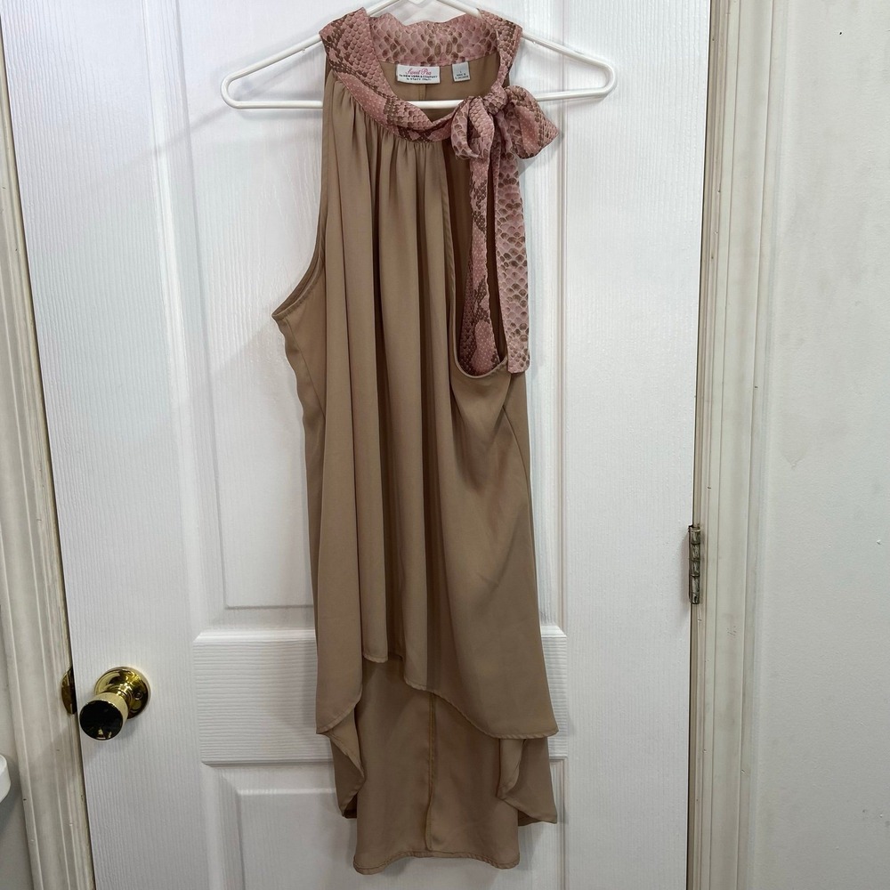 Sweet Pea NY&CO tan pink reptile animal print tie neck loose tunic‎ high low top